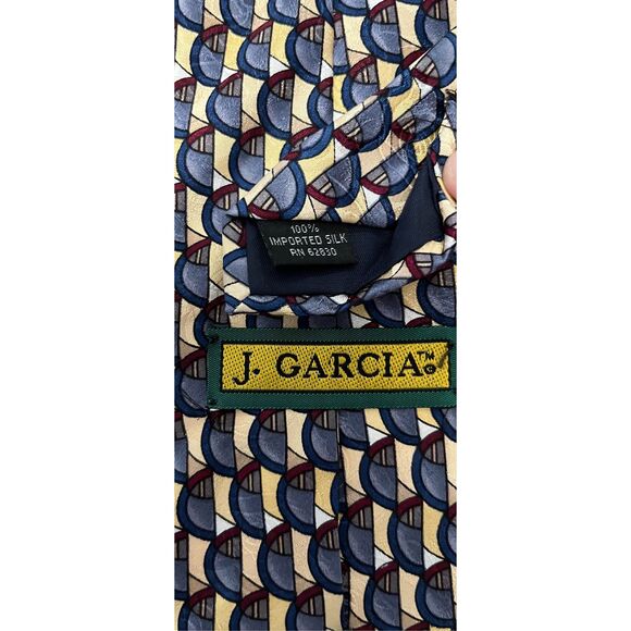 Jerry Garcia Grateful Dead Vintage Blue Cream Red Abstract Silk Neck Tie - Picture 4 of 4